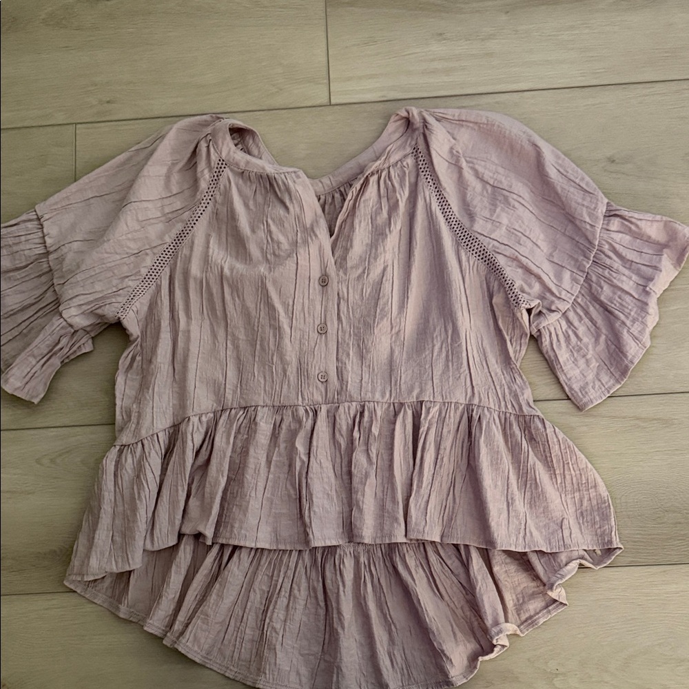 Anthropologie Lilac short sleeve peplum swing top
